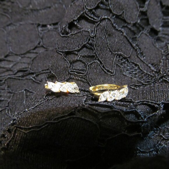 Marquise Cut Diamonique CZ Huggie Hoop Earrings 14K Yellow Gold Plated Silver - Picture 12 of 16